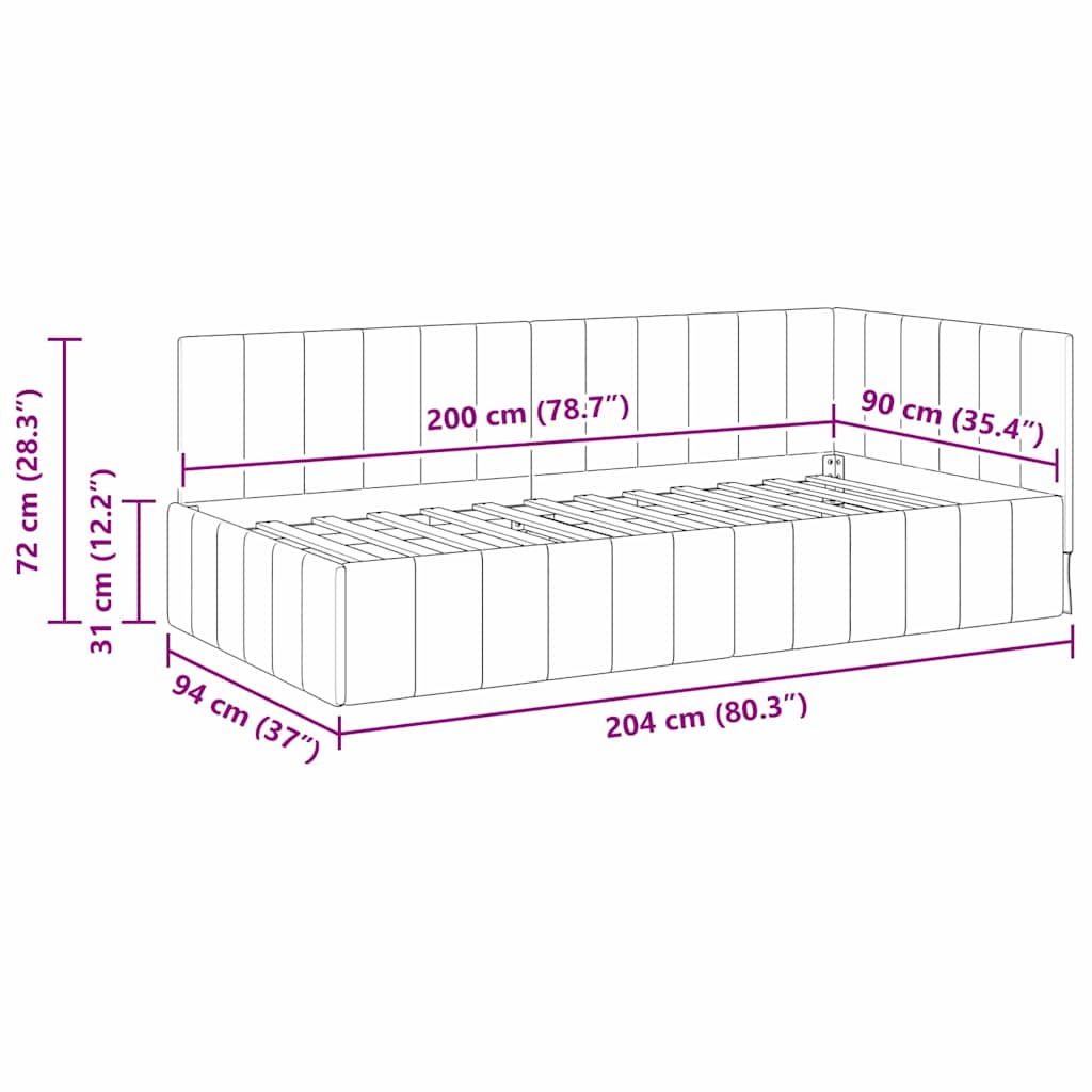 vidaXL Κρεβάτι Γωνίας με κεφαλάρι Μαύρο 90 εκ x 200 εκ Βελούδο