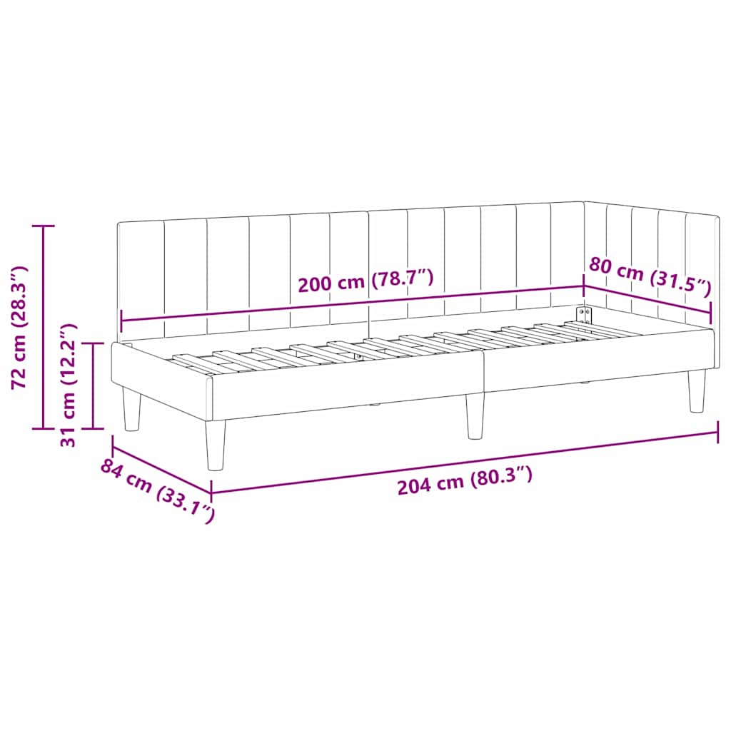 vidaXL Κρεβάτι Γωνίας Κίτρινο 80 x 200 cm Βελούδο