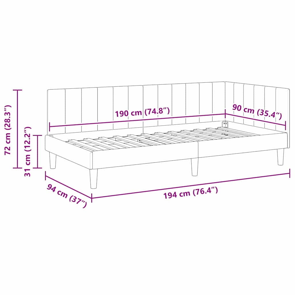 vidaXL Κρεβάτι Γωνίας Σκούρο Πράσινο 90 x 190 cm Βελούδο