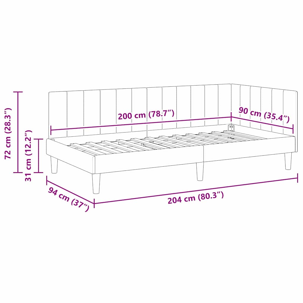vidaXL Κρεβάτι Γωνίας Κίτρινο 90 x 200 cm Βελούδο