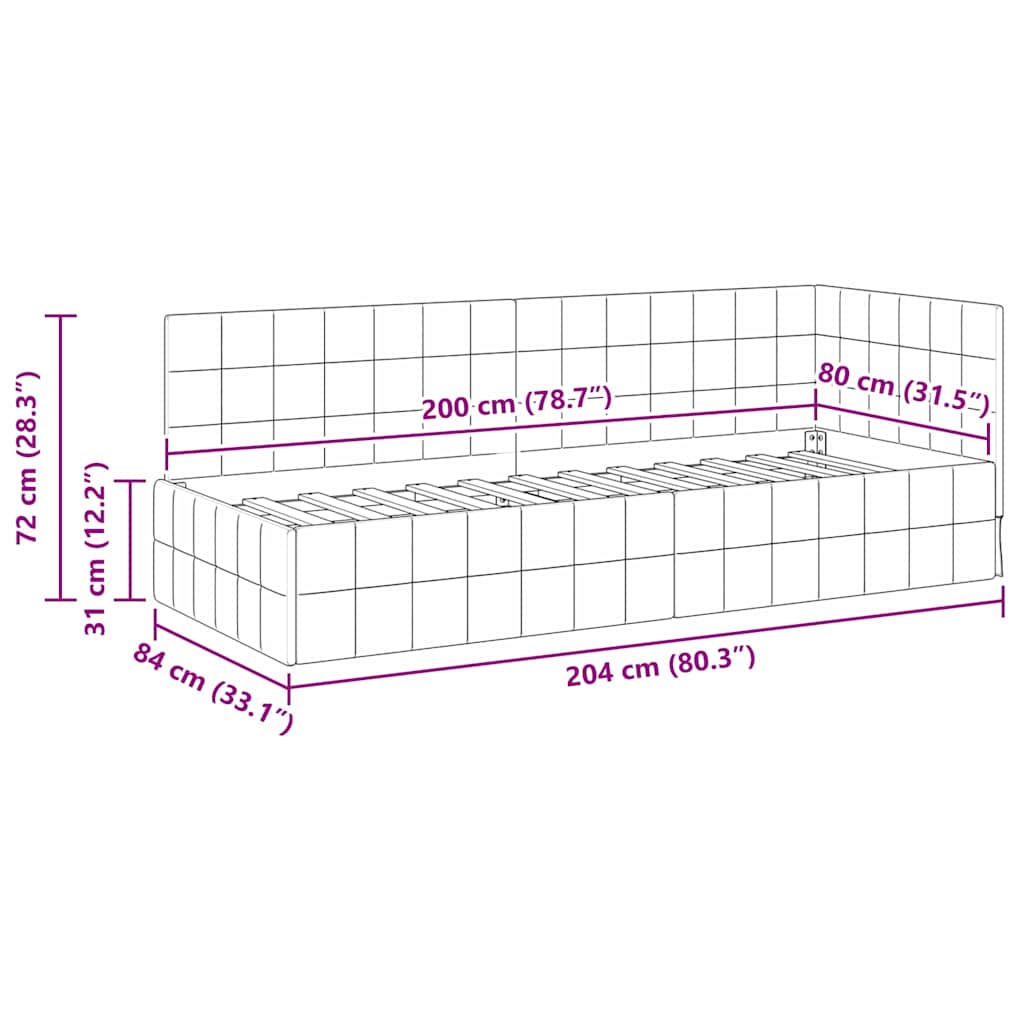 vidaXL Κρεβάτι Γωνίας Κόκκινο 80 x 200 cm Βελούδο