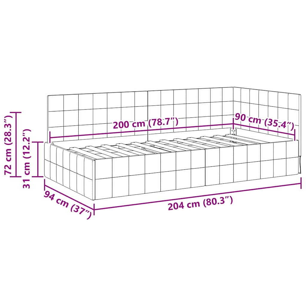 vidaXL Κρεβάτι Γωνίας Κόκκινο 90 x 200 cm Βελούδο