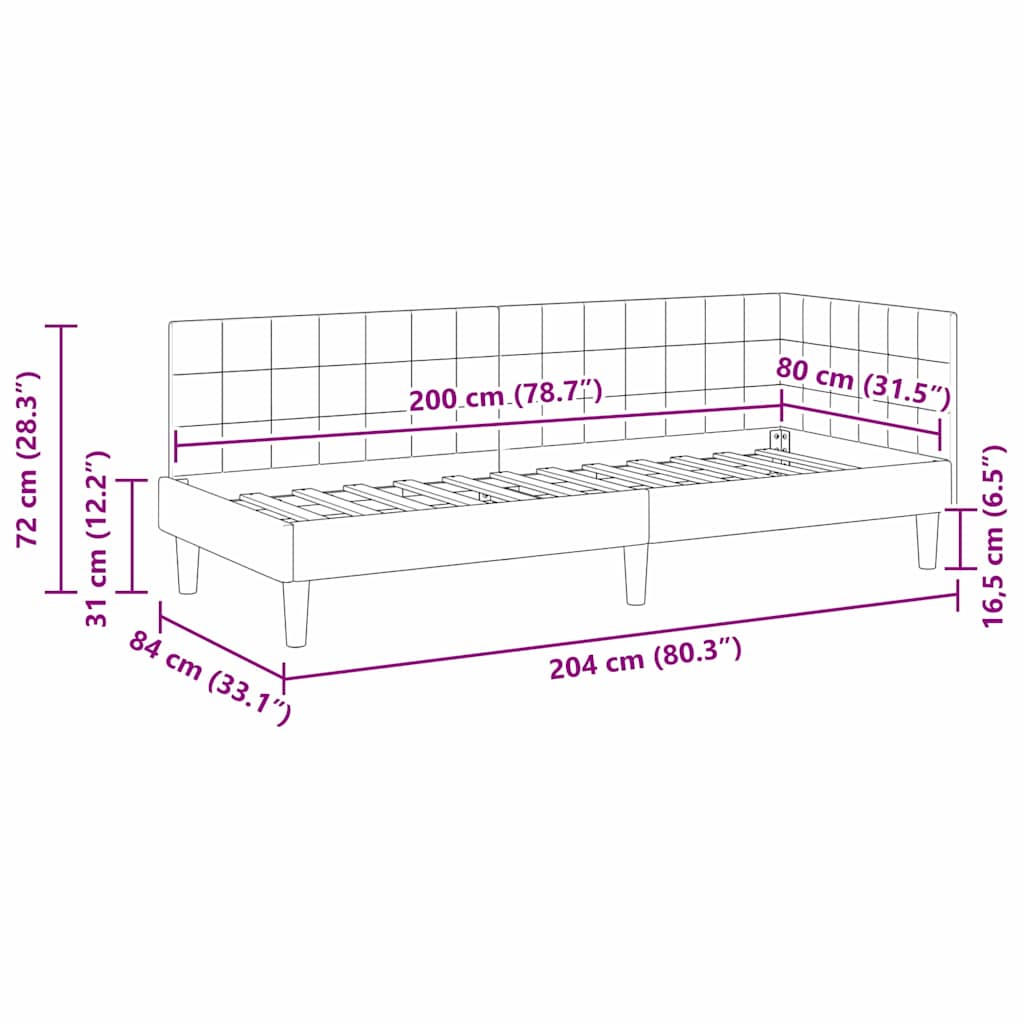 vidaXL Κρεβάτι Γωνίας με κεφαλάρι Σκούρο γκρι 80 x 200 cm Βελούδο