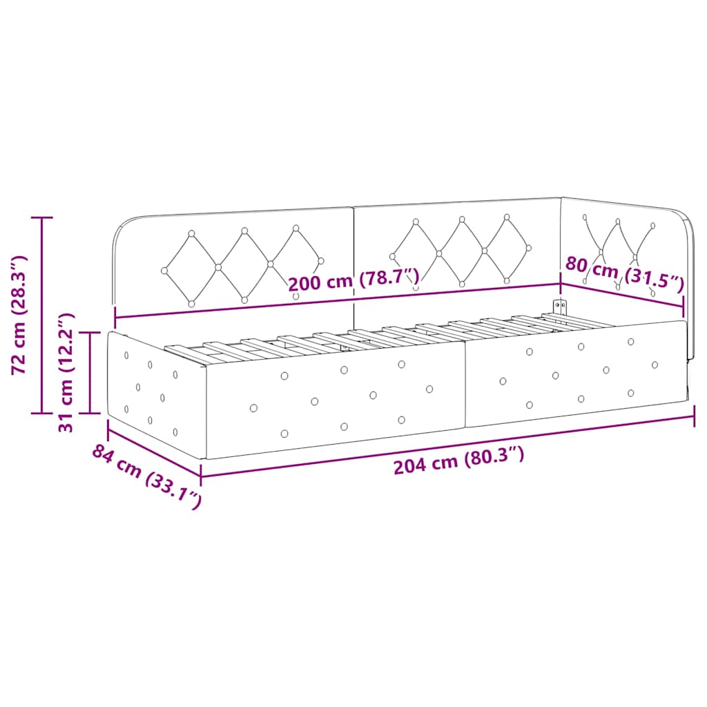 vidaXL Κρεβάτι Γωνίας Ανοιχτό γκρι 80 x 200 cm ύφασμα