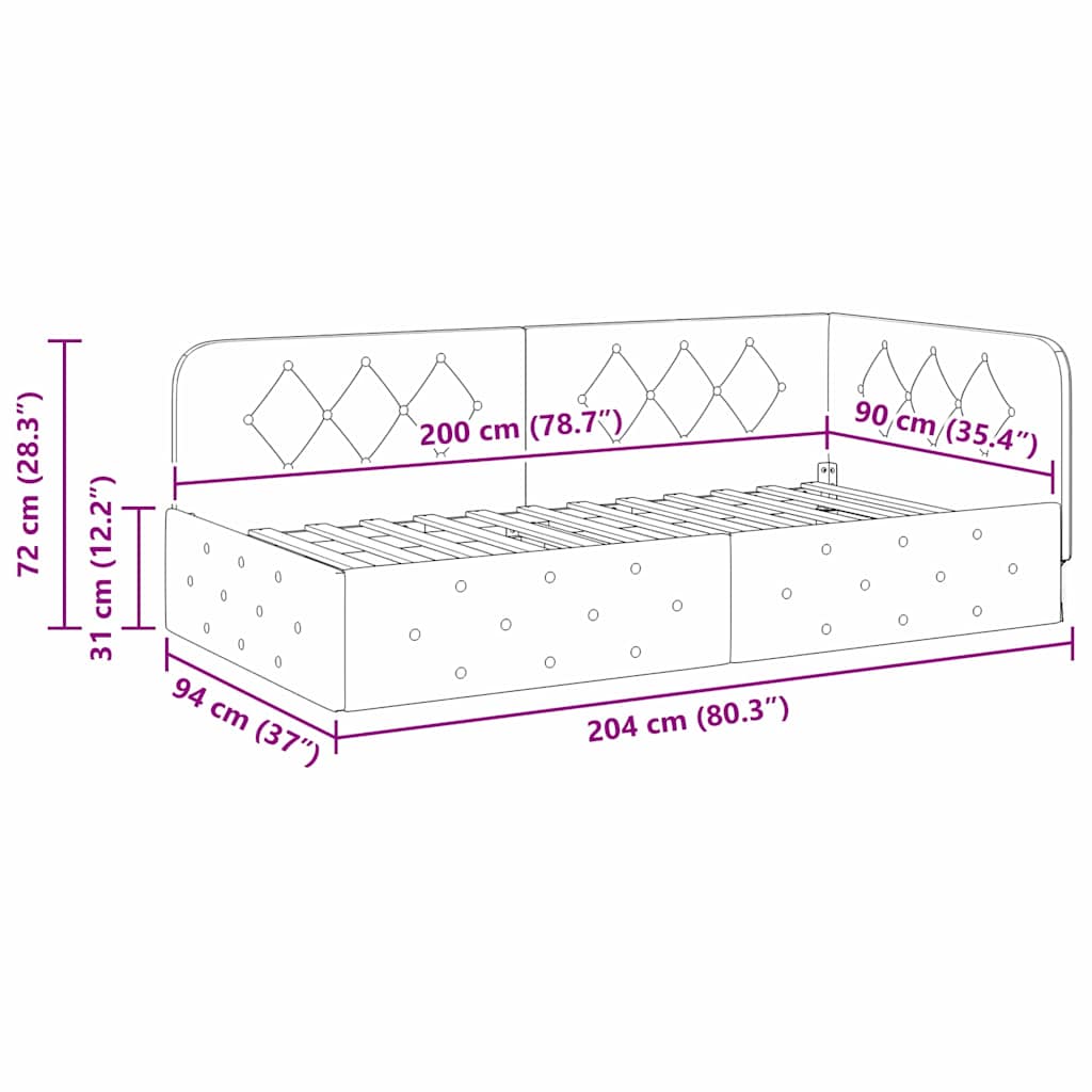 vidaXL Κρεβάτι Γωνίας Κίτρινο 90 x 200 cm Βελούδο