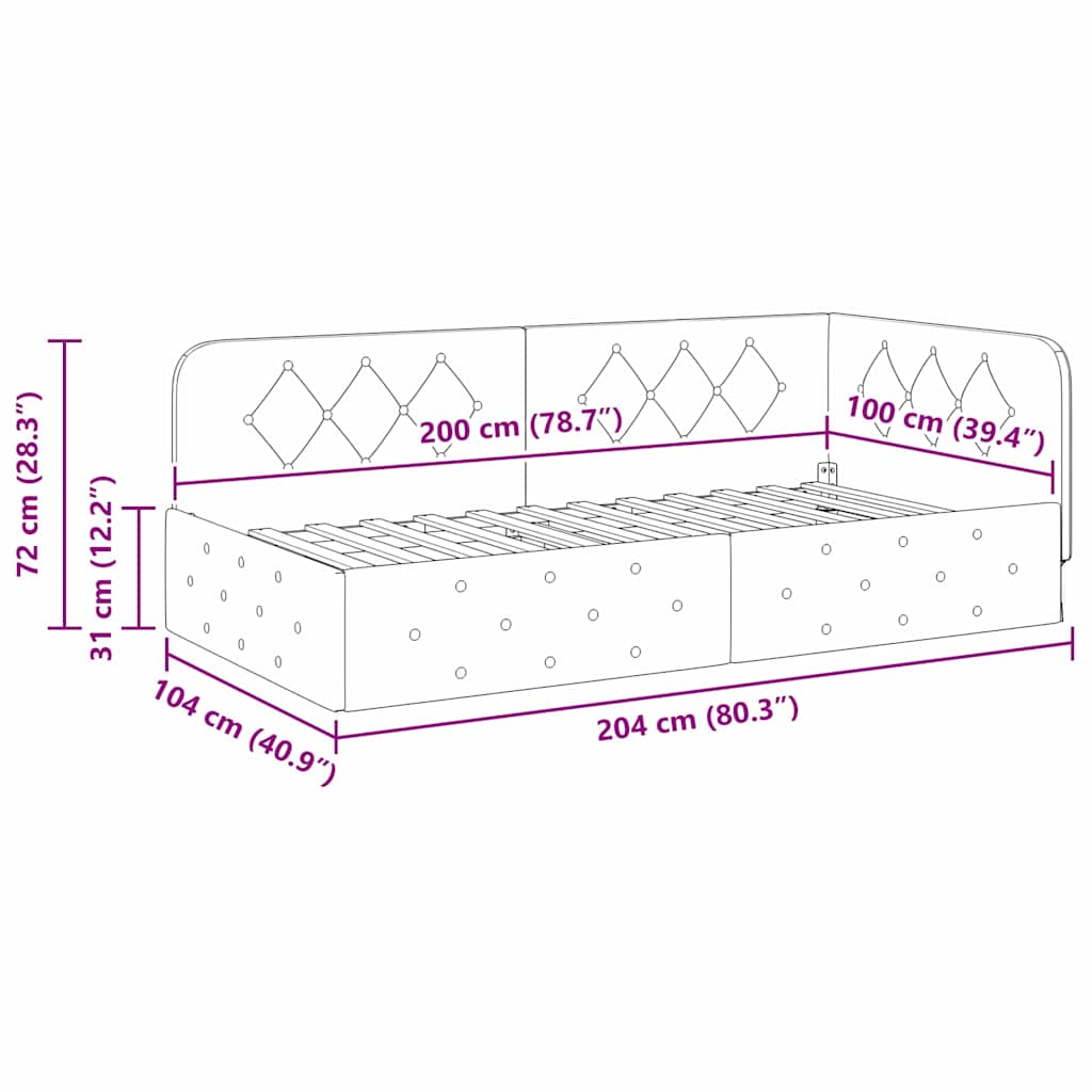 vidaXL Κρεβάτι Γωνίας Τιρκουάζ 100 x 200 cm Βελούδο