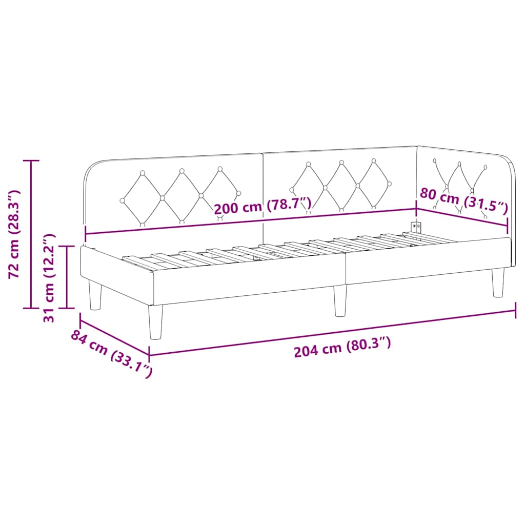 vidaXL Κρεβάτι Γωνίας Σκούρο Γκρι 80 x 200 cm Βελούδο