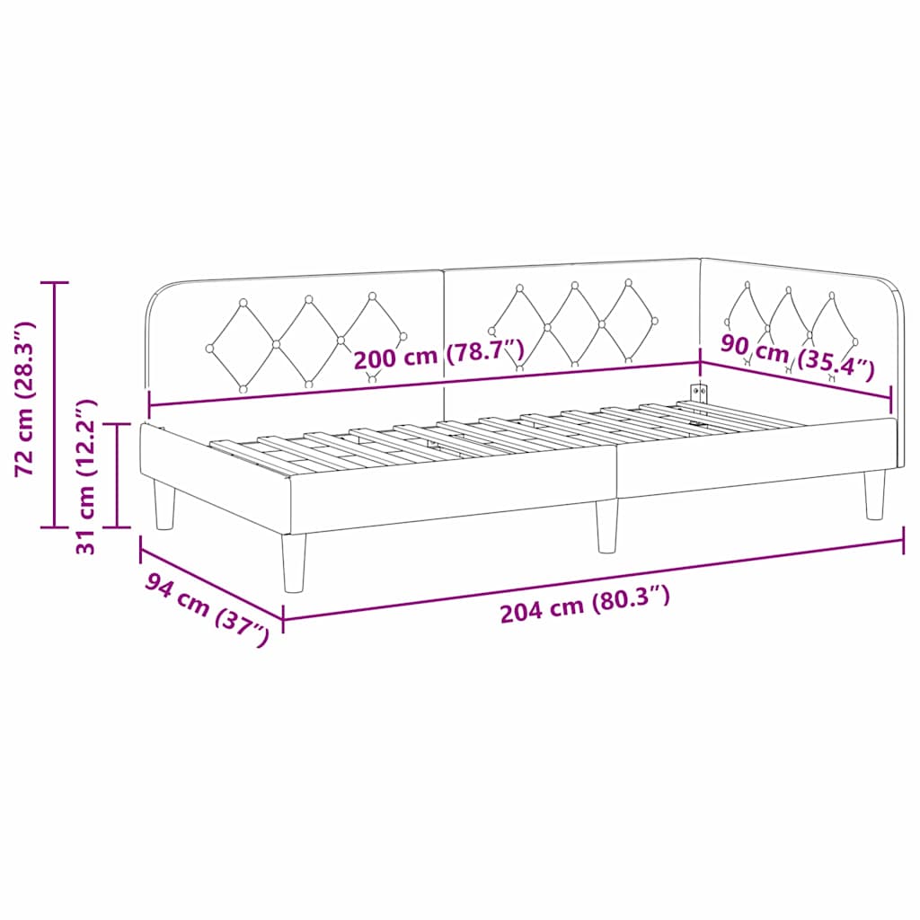 vidaXL Κρεβάτι Γωνίας Μπλε 90 x 200 cm Βελούδο
