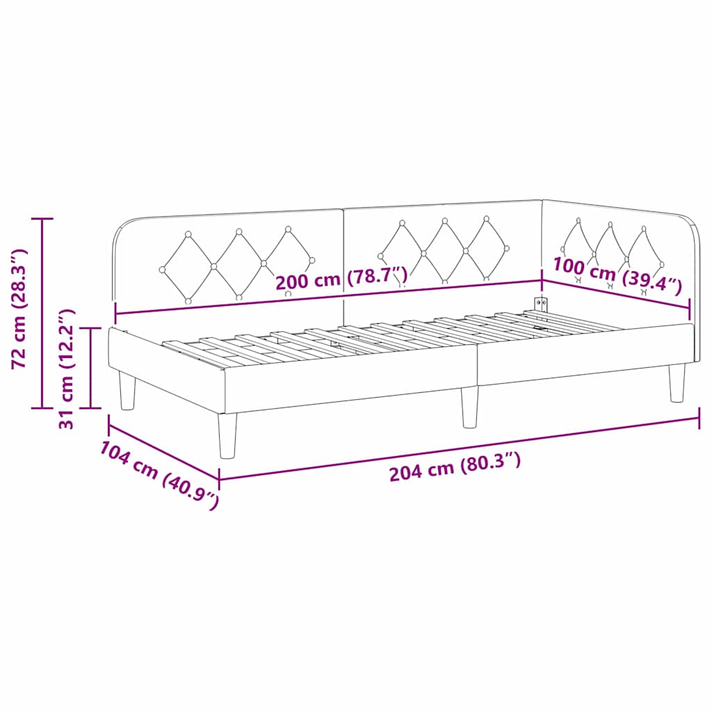 vidaXL Κρεβάτι Γωνίας Τιρκουάζ 100 x 200 cm Βελούδο