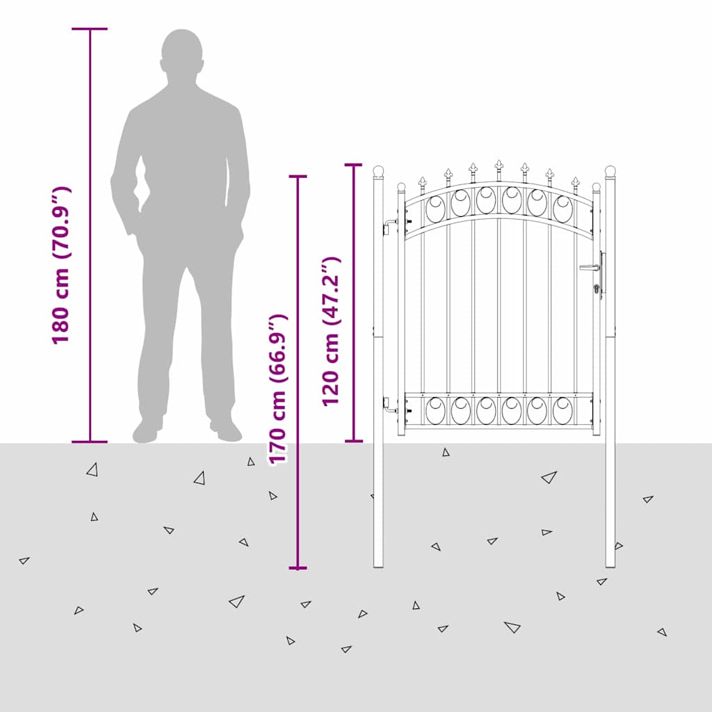 vidaXL Πύλη Φράχτη με Ακίδες με κλειδαριά Γκρι 150 x 100 cm