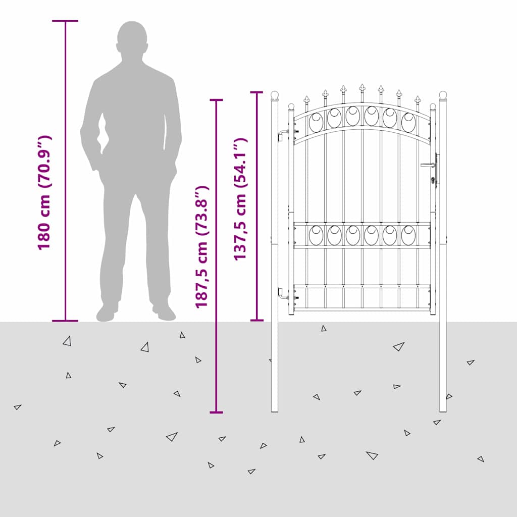 vidaXL Πύλη Φράχτη με Ακίδες με κλειδαριά Γκρι 170 x 100 εκ.