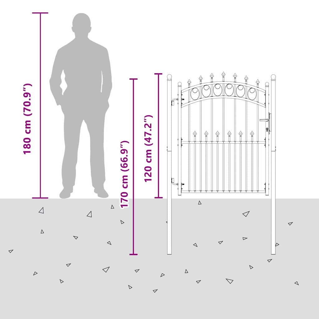 vidaXL Πύλη Φράχτη με Ακίδες Γκρι 150 x 100 cm