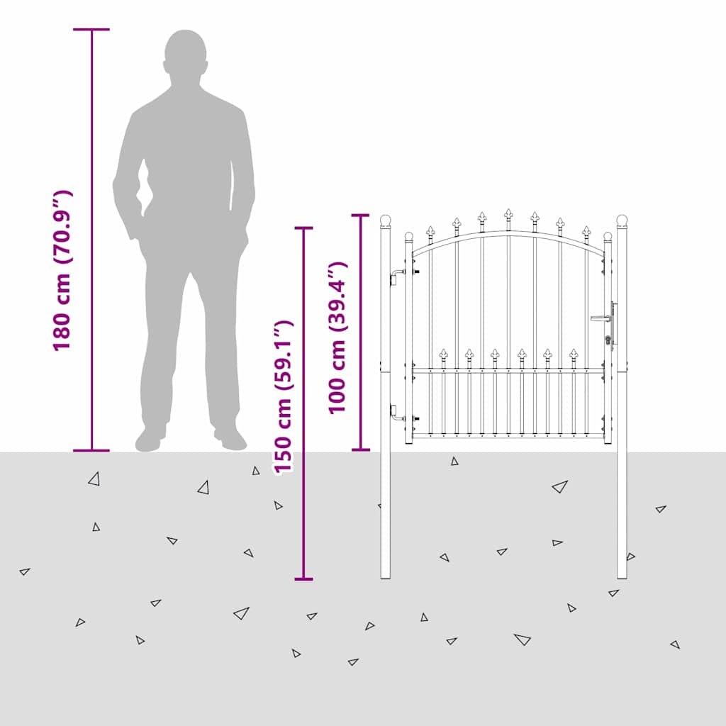 vidaXL Πύλη Φράχτη με Ακίδες με κλειδαριά Γκρι 100 x 100 cm