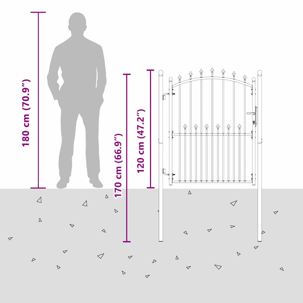vidaXL Πύλη Φράχτη με Ακίδες με κλειδαριά Γκρι 150 x 100 cm