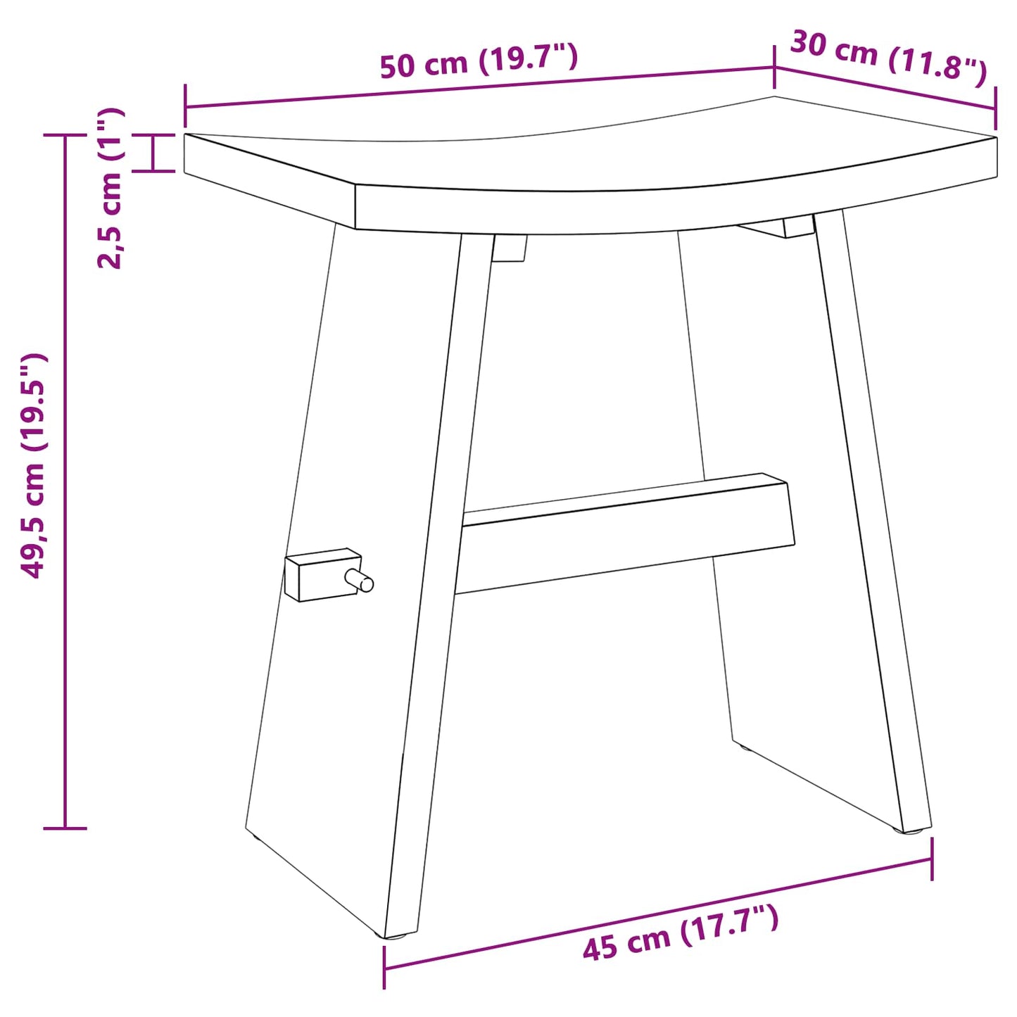 vidaXL Σκαμπό μπάνιου Καφέ 50 x 29,5 x 50,5 εκ Στερεό Ξύλο Τίκ