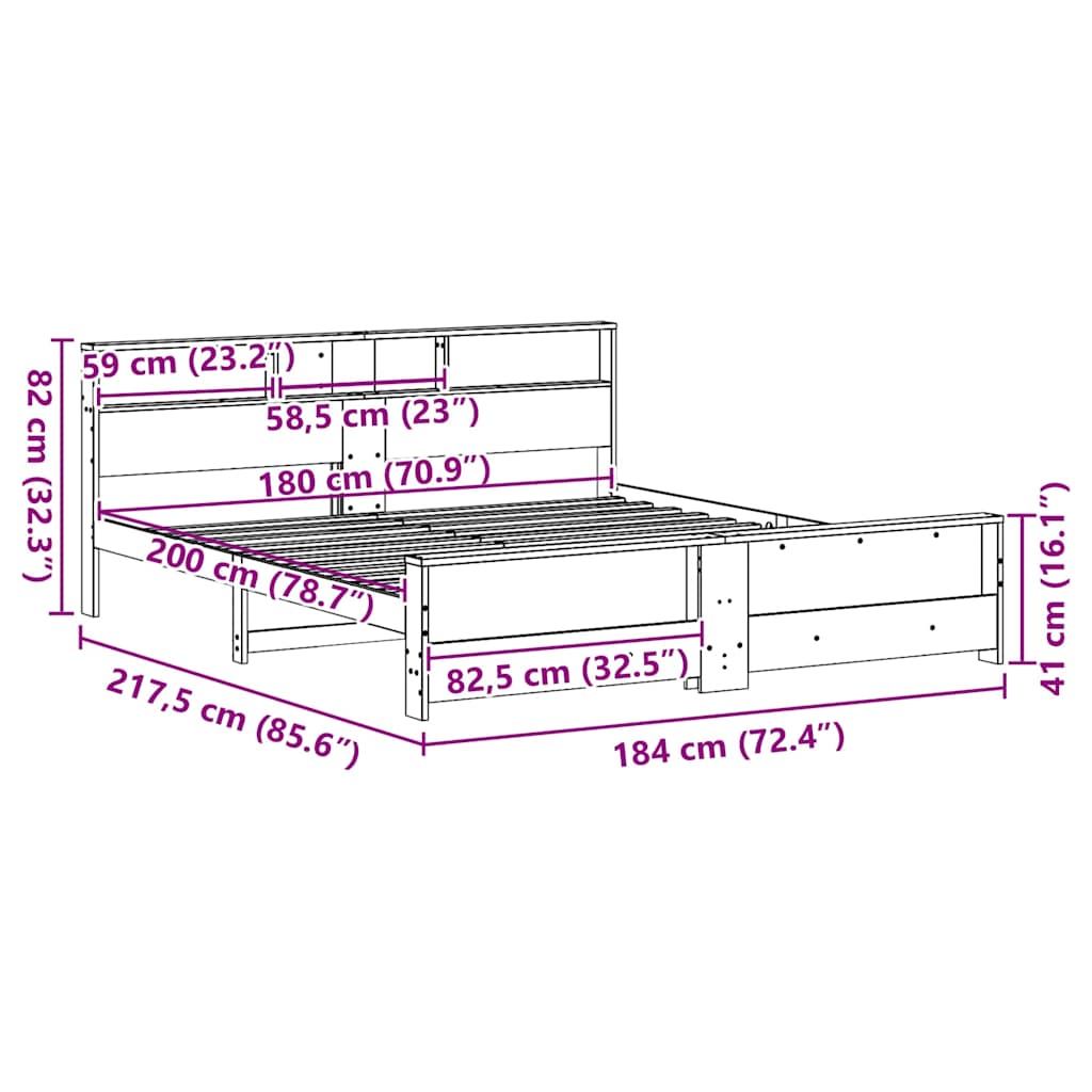 vidaXL Σκελετός Κρεβατιού με ράφι Λευκό 180 x 200 cm Στερεό πεύκο