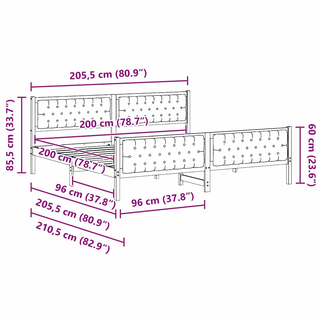 vidaXL Σκελετός Κρεβατιού Μαύρο 200 x 200 cm Στερεά ξυλεία πεύκου