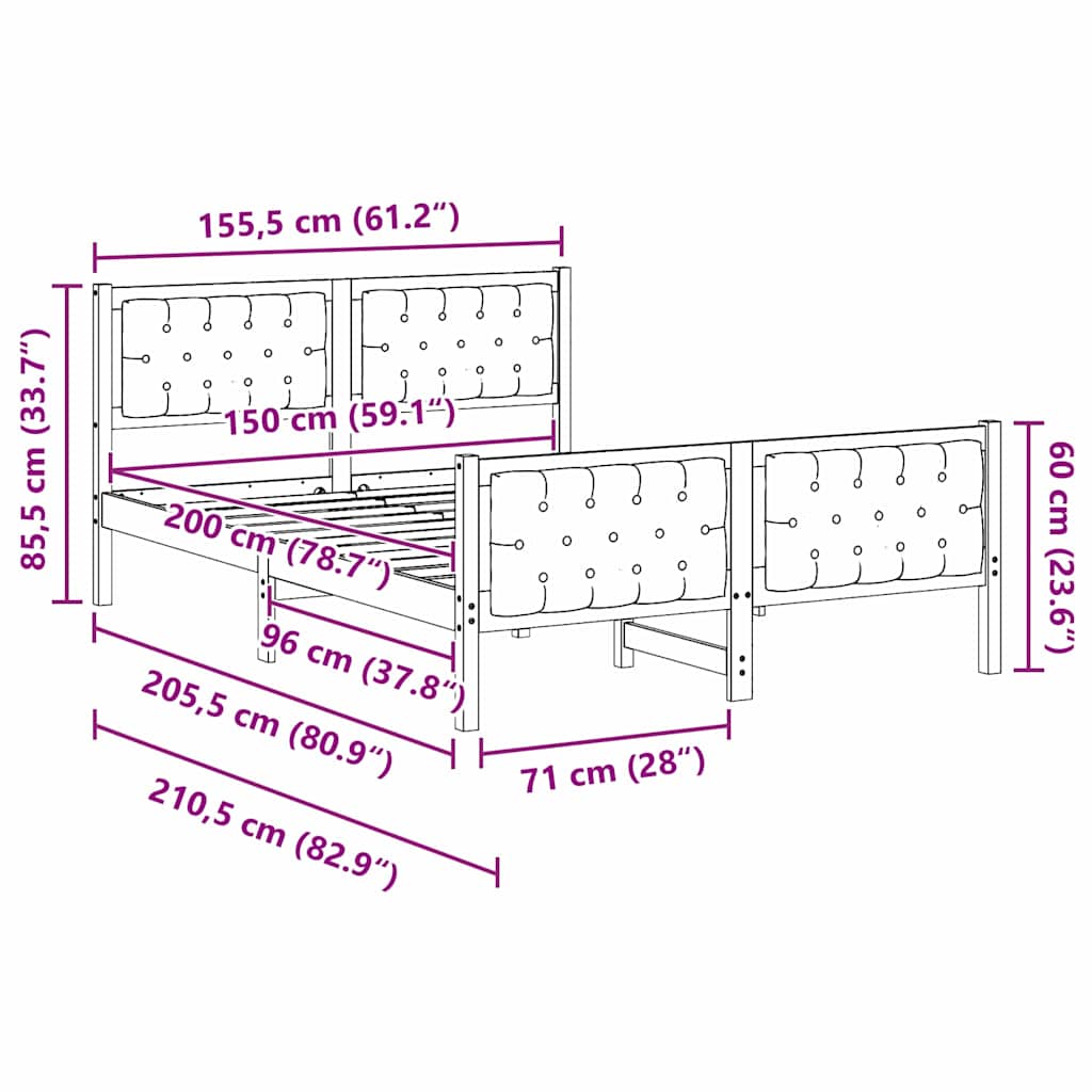 vidaXL Σκελετός Κρεβατιού Μαύρο 150 x 200 cm Στερεά ξυλεία πεύκου