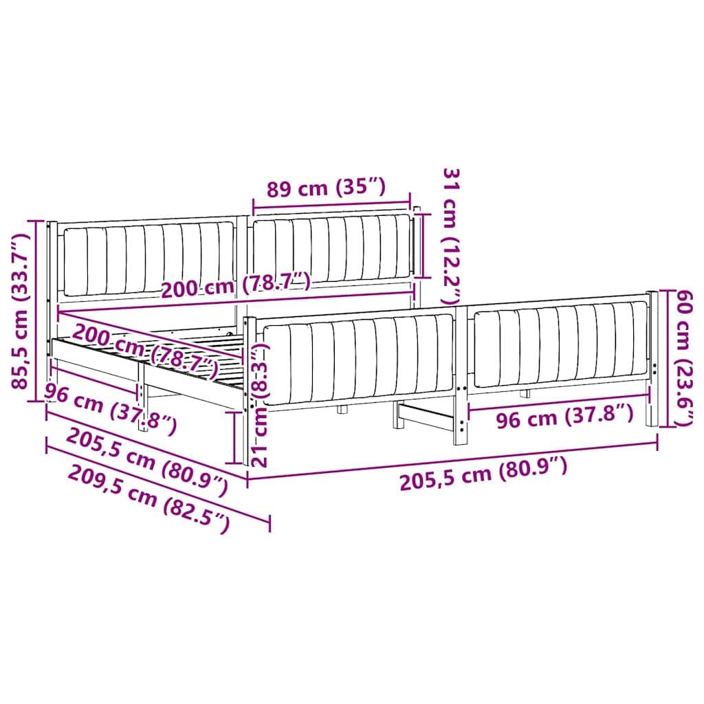 vidaXL Σκελετός Κρεβατιού Καφέ και σκούρο γκρι 200 x 200 cm