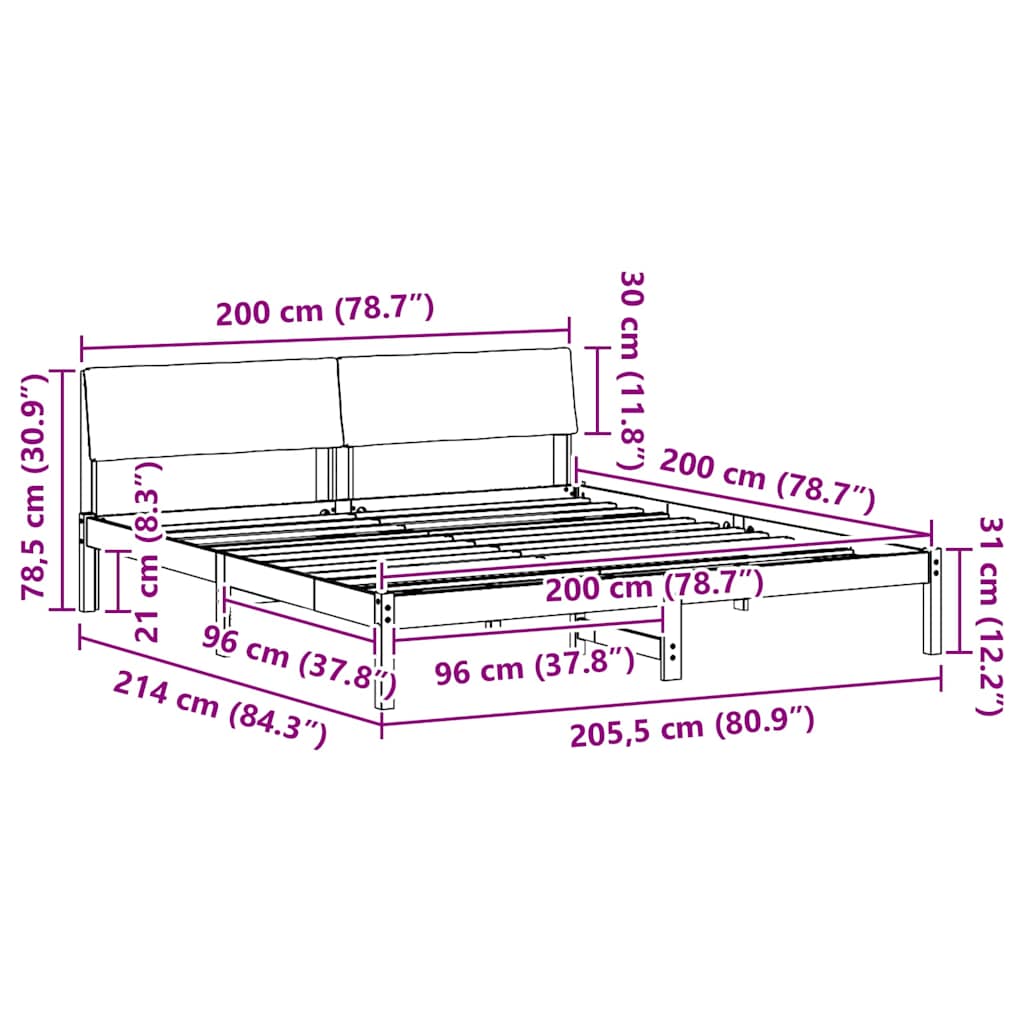 vidaXL Σκελετός Κρεβατιού με κεφαλάρι Καφέ και ταμπά 200 x 200 cm