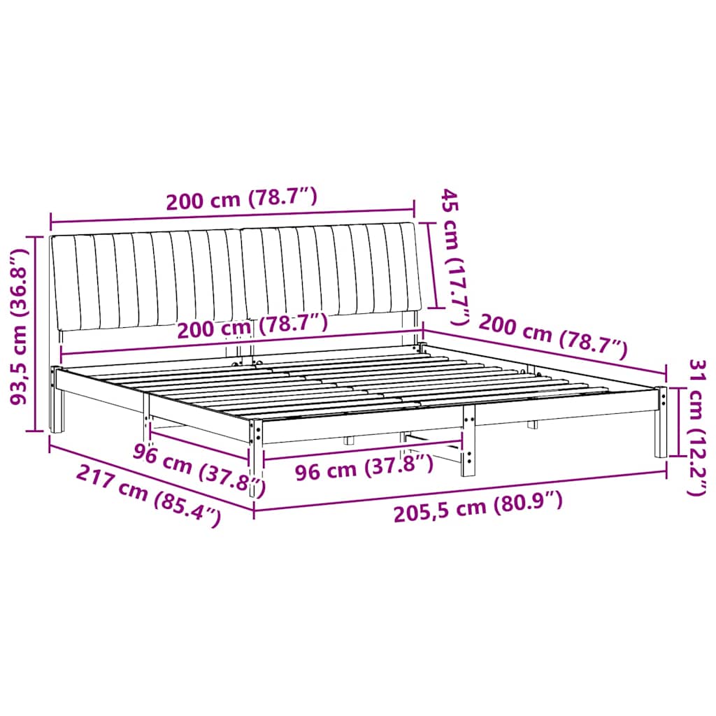 vidaXL Σκελετός Κρεβατιού Λευκό 200 x 200 cm Στερεά ξυλεία πεύκου