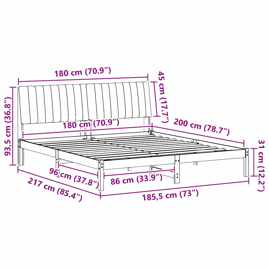 vidaXL Σκελετός Κρεβατιού Καφέ 180 x 200 cm Στερεά ξυλεία πεύκου