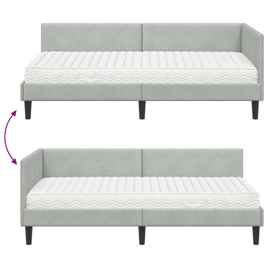 vidaXL Κρεβάτι γωνίας με στρώμα Άλλο 2 pcs Ανοιχτό γκρι Βελούδο