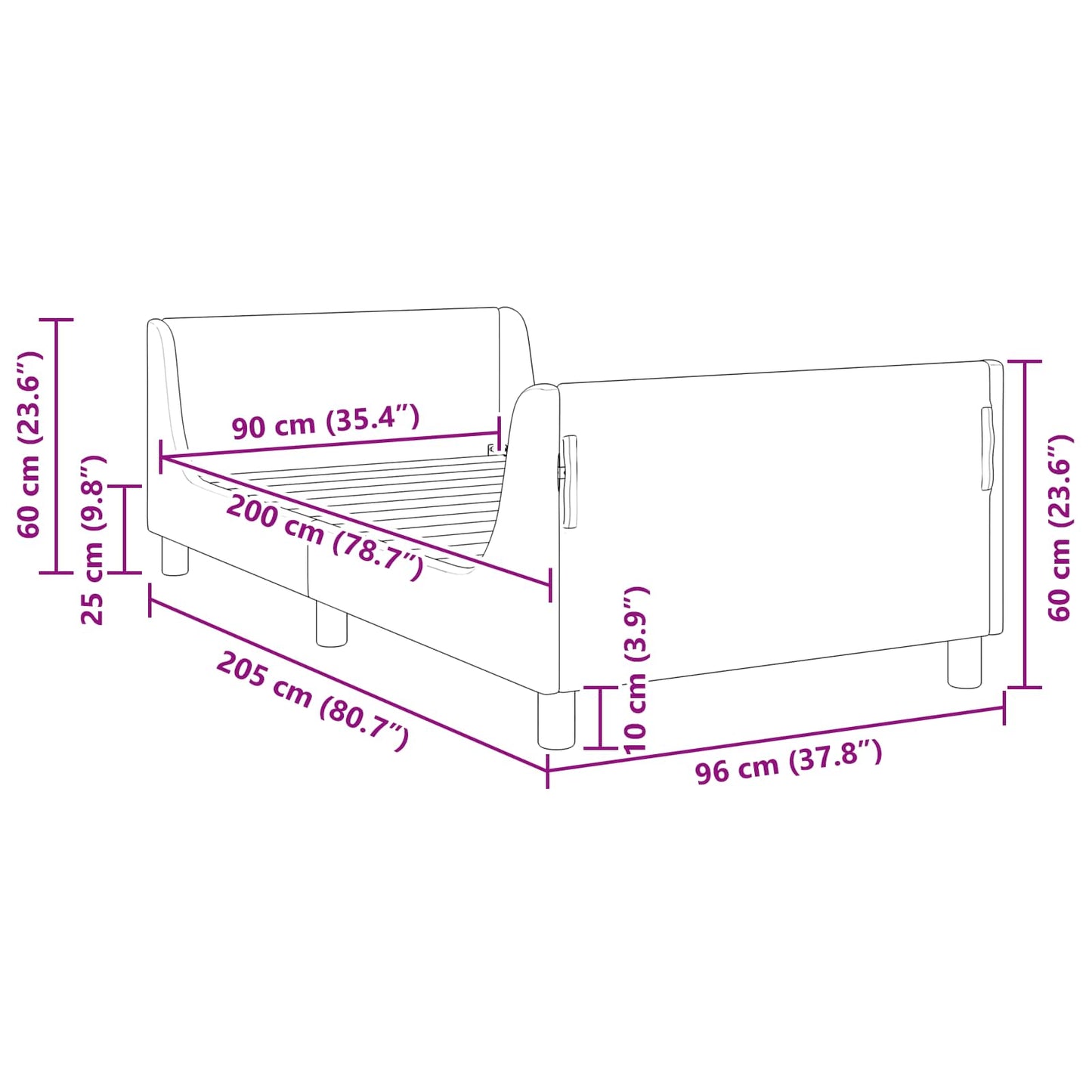 vidaXL Κρεβάτι Παιδικής Κρεβατοκάμαρας με Κεφαλάκι Μοβ 90 x 200 cm