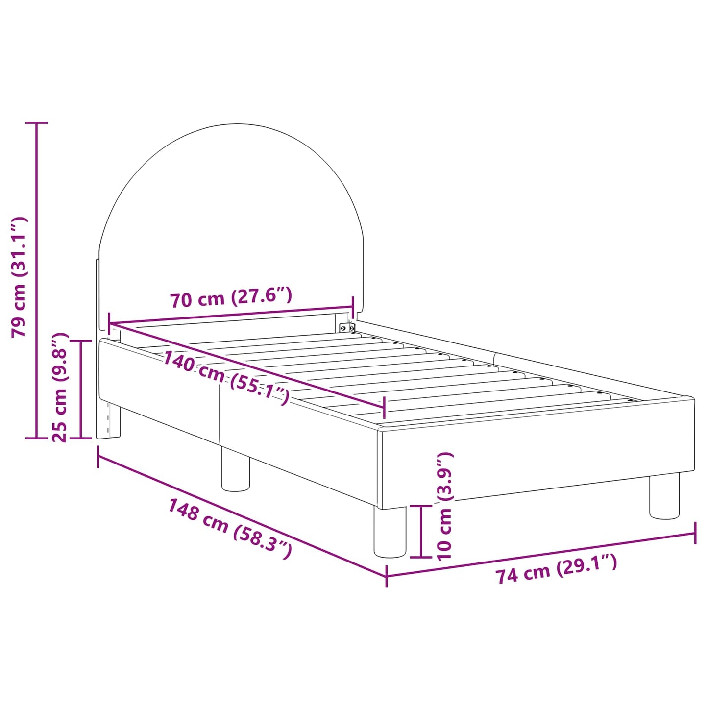 vidaXL Κρεβατική βάση για παιδιά με προσκέφαλο Ανοιχτό γκρι Μπουκλέ