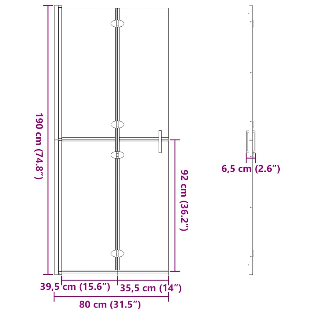 vidaXL Τοίχος Walk-In Ντους Μαύρο 80 x 6,5 x 190 εκ.