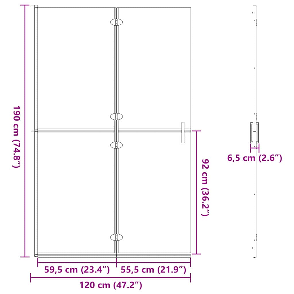 vidaXL Τοίχος ντους Walk-in Μαύρο και σκούρο διαφανές 120 x 190 cm