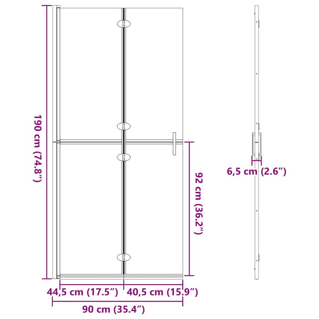 vidaXL Τοίχος Walk-In Ντους Χρυσό 90 x 6.5 x 190 εκ.