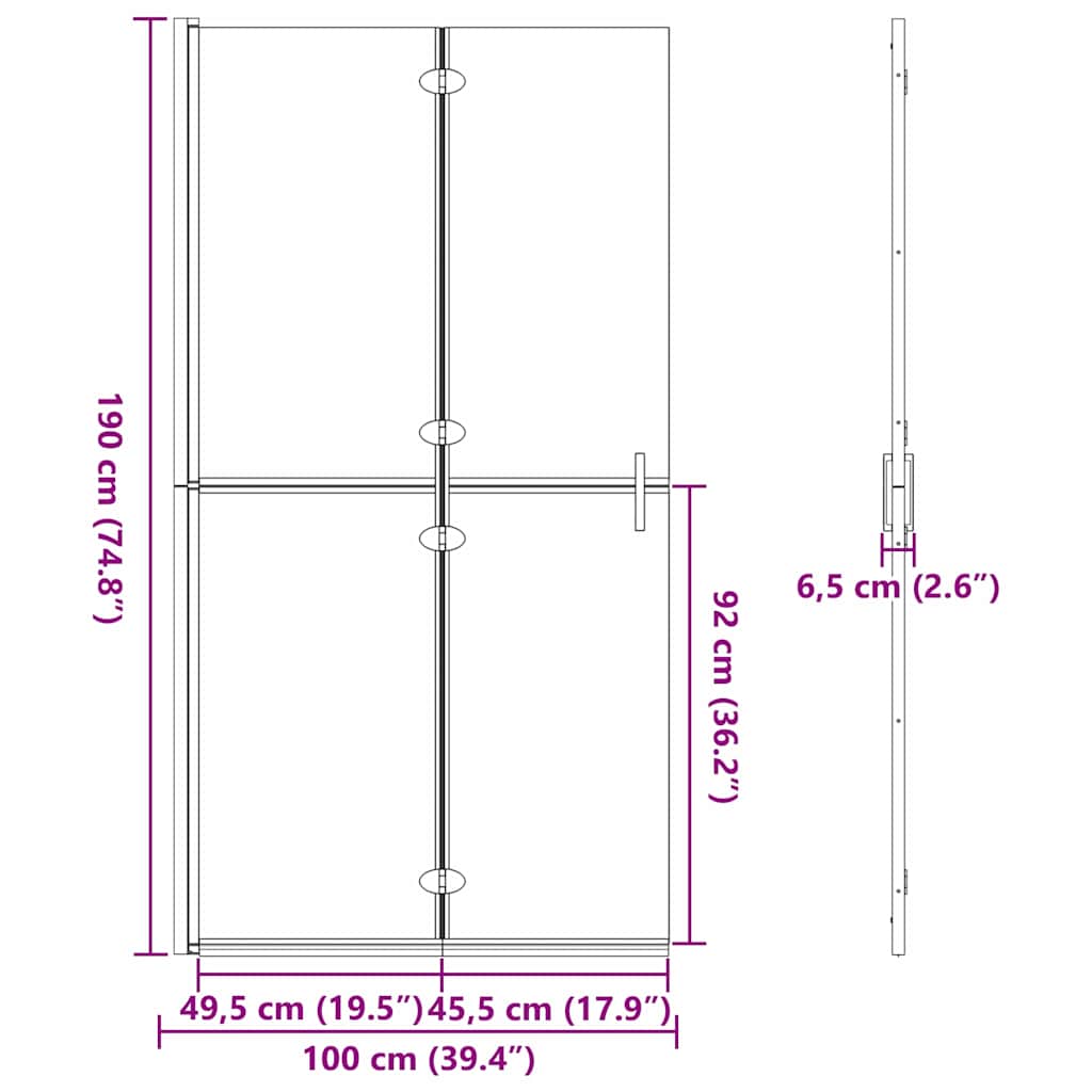 vidaXL Τοίχος Walk-In Ντους Χρυσό 100 x 6,5 x 190 εκ.