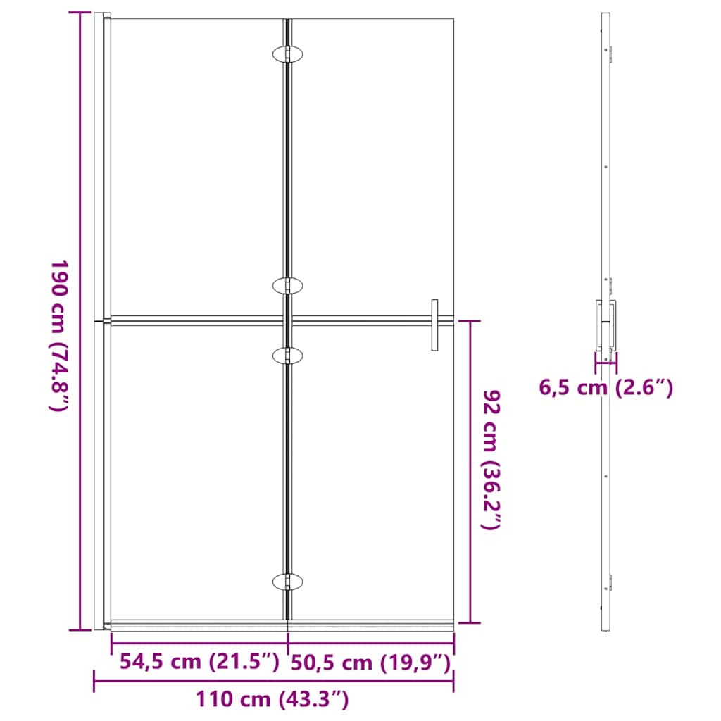 vidaXL Τοίχος Walk-In Ντους Χρυσό 110 x 6,5 x 190 εκ.