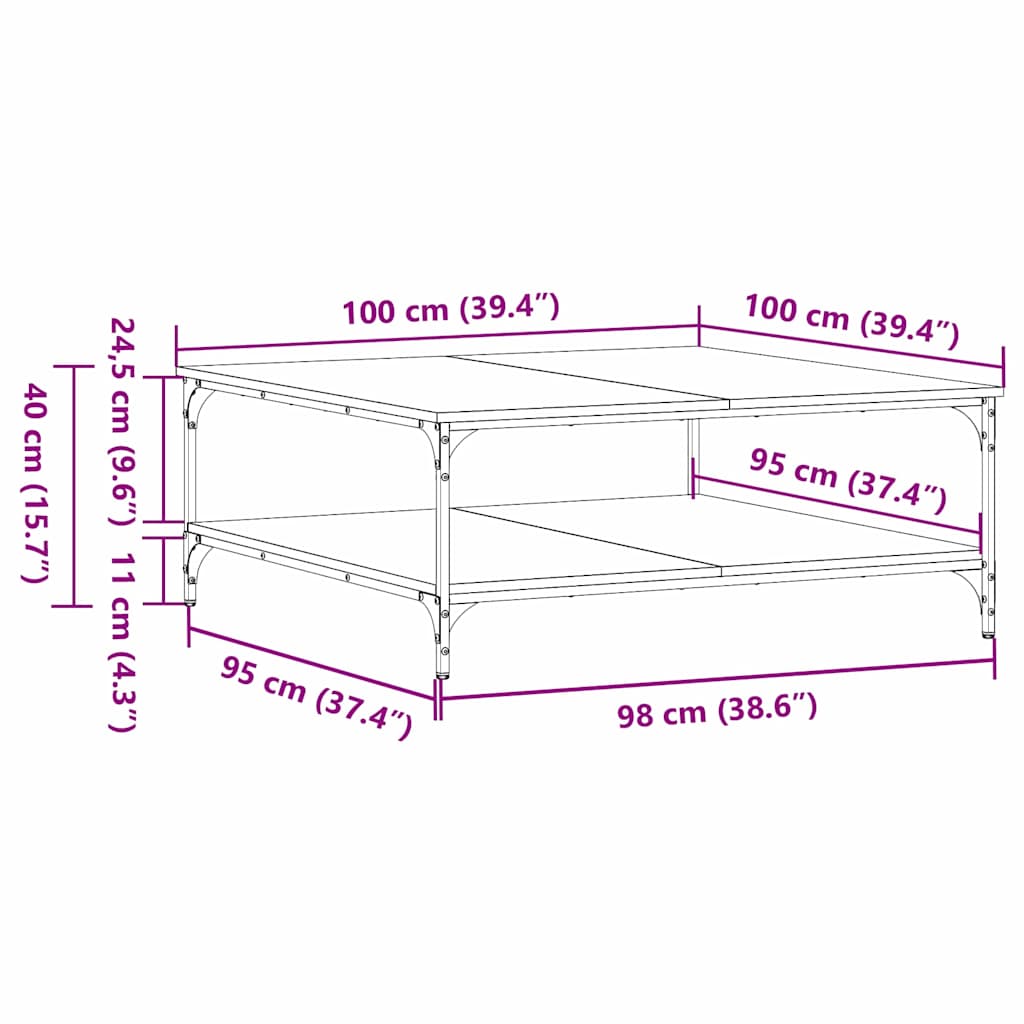 vidaXL Τραπεζάκι σαλονιού Μαύρη δρυς 100 x 100 x 40 cm
