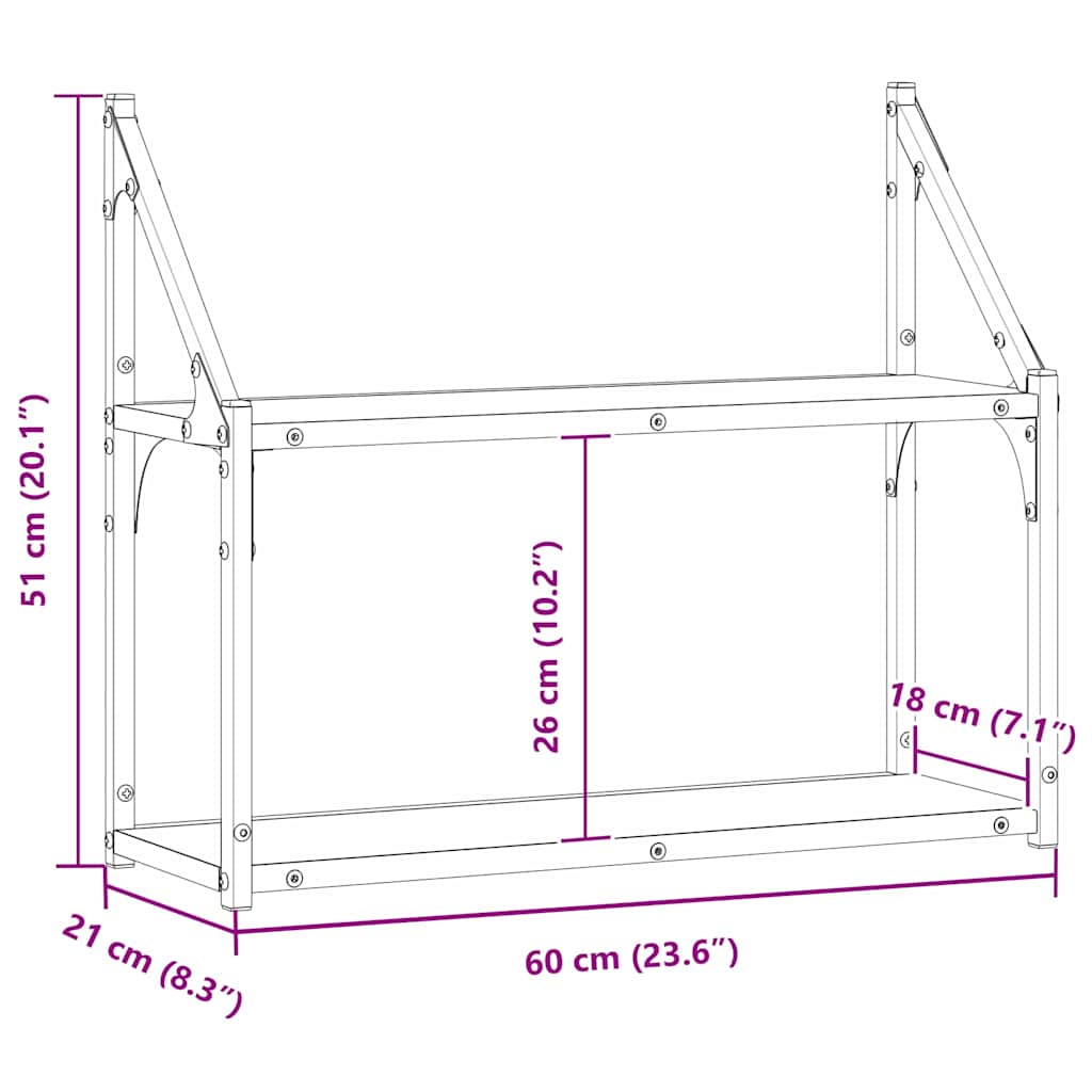 vidaXL Ράφι Τοίχου Επιτοίχιο Παλαιό ξύλο 60 x 21 x 51 cm