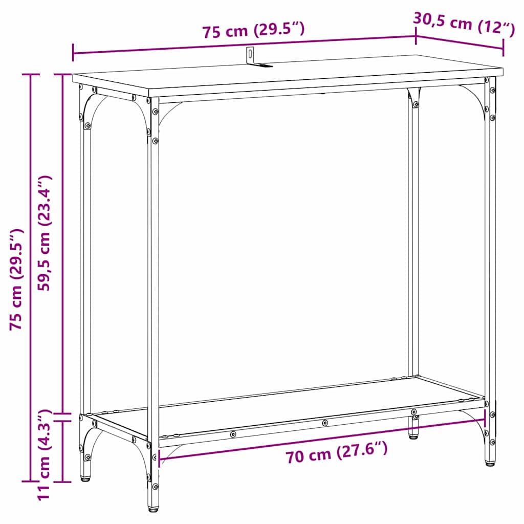 vidaXL Τραπέζι κονσόλας με ράφι Μαύρη δρυς 75 x 30.5 x 75 εκ