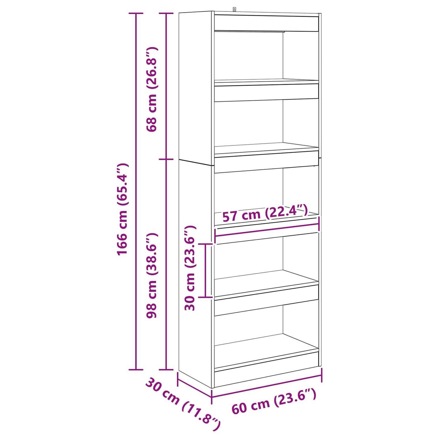 vidaXL Βιβλιοθήκη Μαύρη δρυς 60 x 30 x 166 εκ Επεξεργασμένο ξύλο
