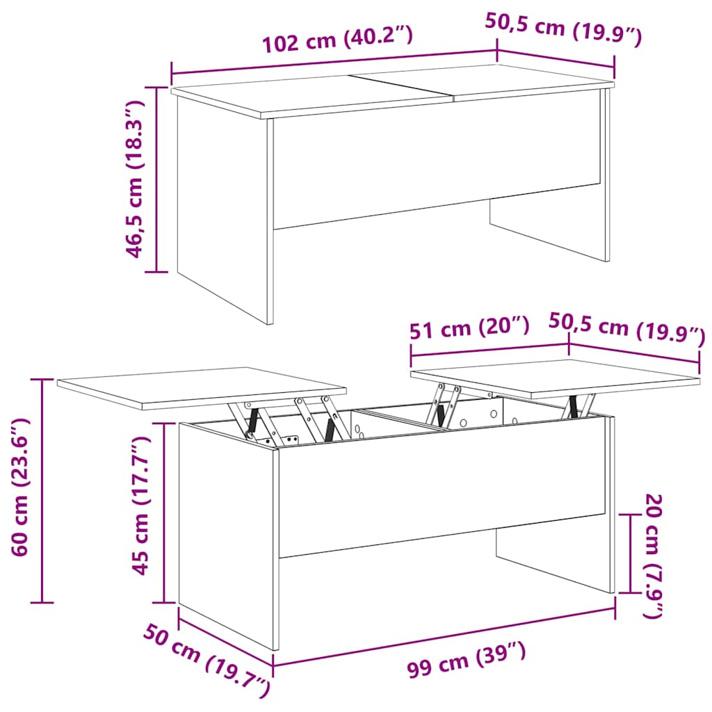 vidaXL Τραπεζάκι σαλονιού Artisan Oak 102 x 50,5 x 46,5 εκ.