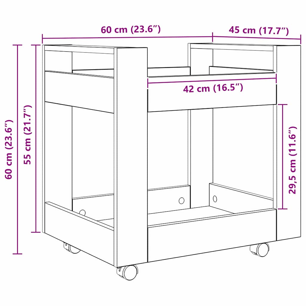 vidaXL Τροχήλατο Γραφείο Artisan Oak 60 x 45 x 60 εκ