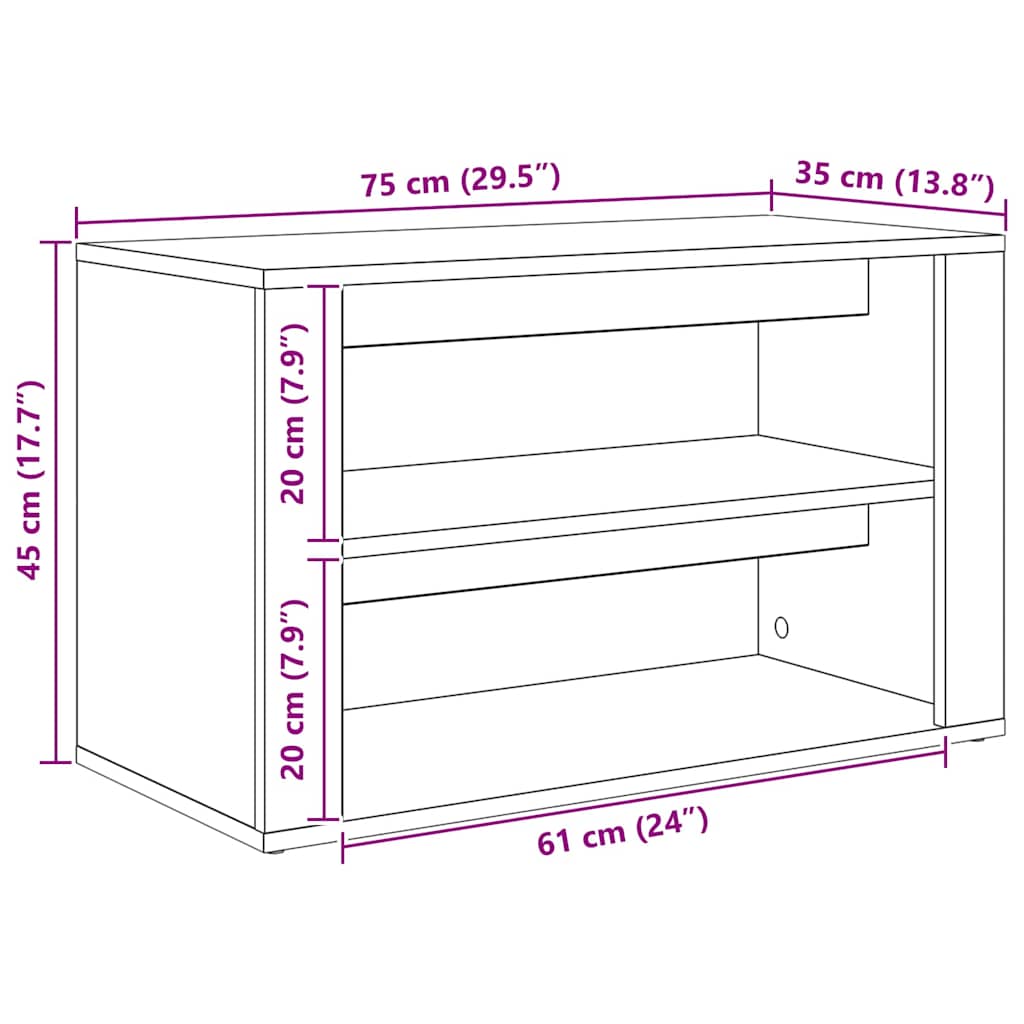 vidaXL Ράφι Παπουτσιών Παλαιό ξύλο 75 x 35 x 45 εκ. Επεξεργασμένο ξύλο