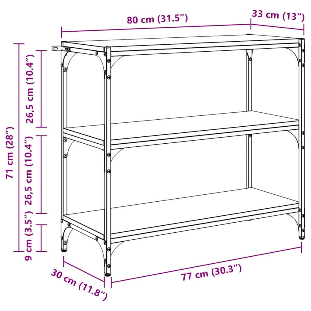 vidaXL Βιβλιοθήκη Μαύρη Οξυά 80 x 33 x 70,5 εκ.