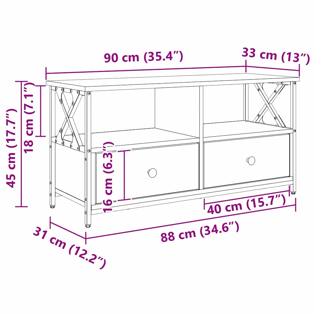 vidaXL Ντουλάπι TV με συρτάρι Μαύρη Οξυά 90 x 33 x 45 εκ