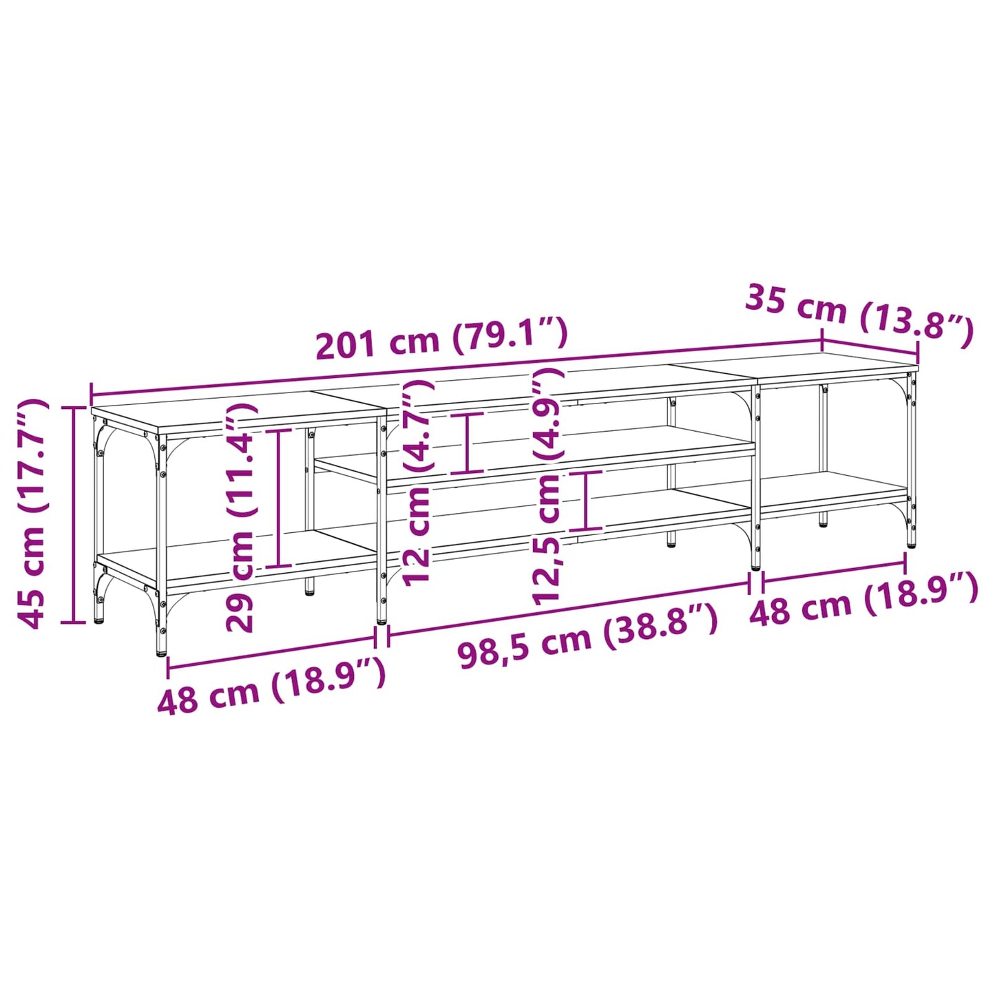 vidaXL Ντουλάπι TV 201 x 35 x 45 εκ. Artisan Oak