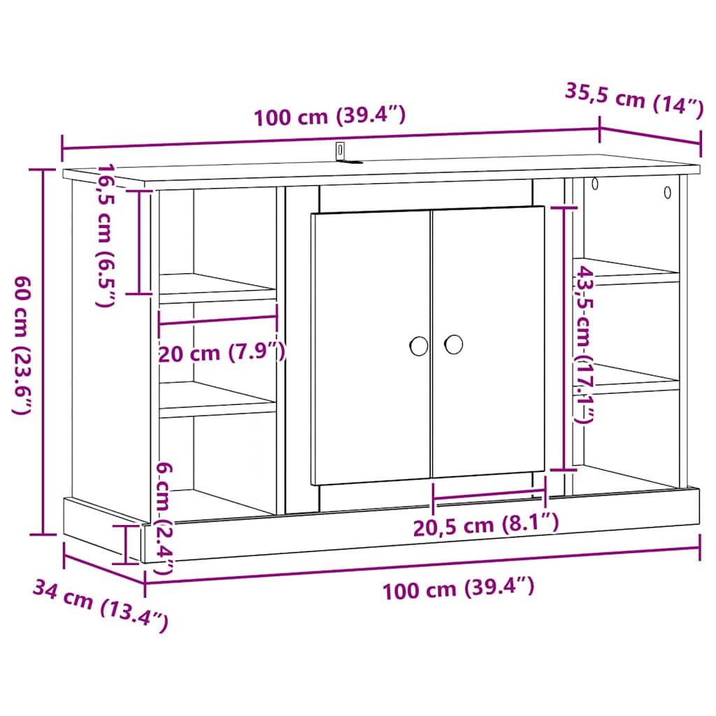 vidaXL Πλαϊνό γραφείο Παλιό Ξύλο 100 x 35,5 x 60 εκ.