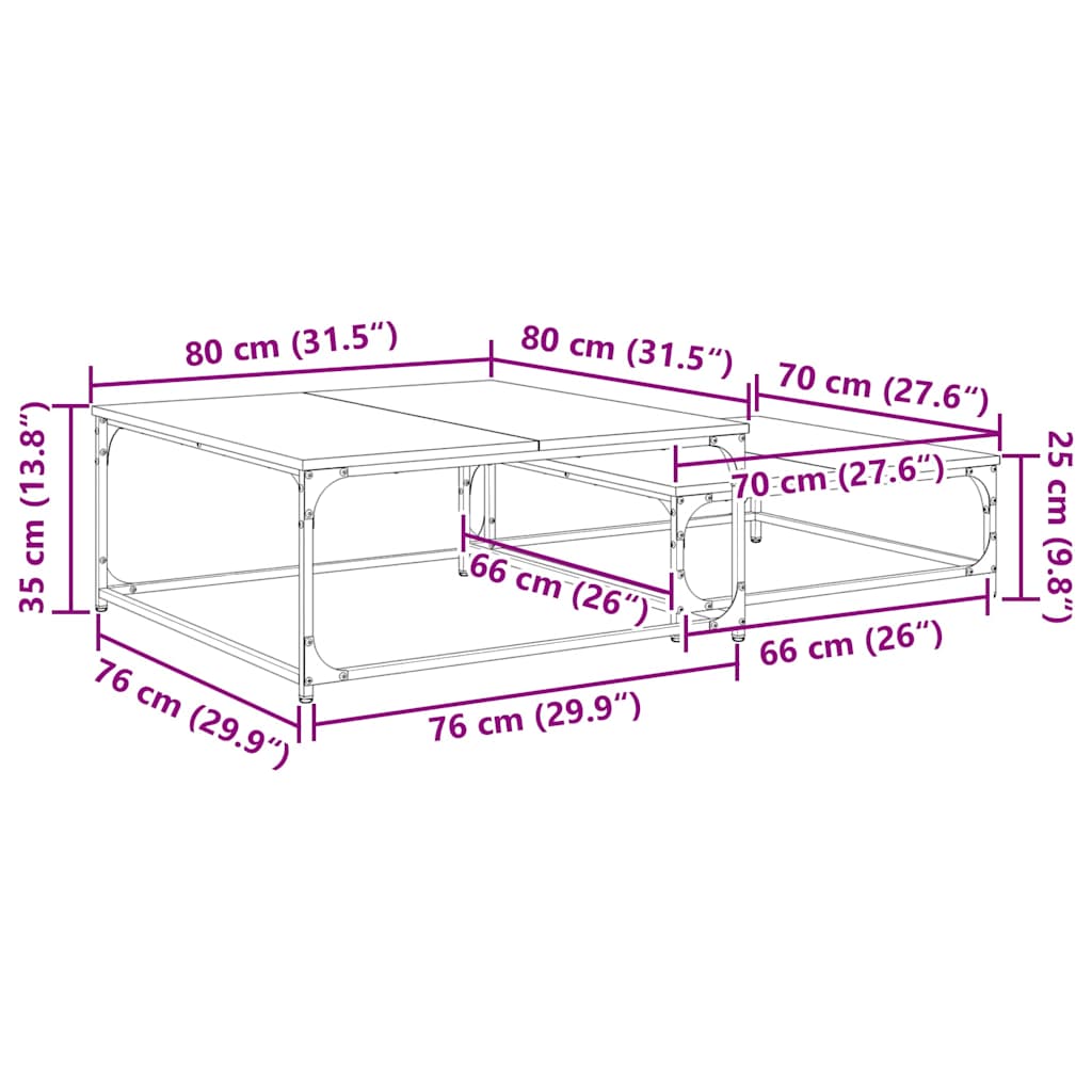 vidaXL Φωτιστικό Τραπεζάκι 2 pcs Μαύρη δρυς 80 x 8035 x εκ