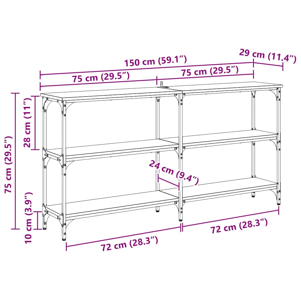 vidaXL Τραπέζι κονσόλας Artisan Oak 150 x 29 x 75 εκ