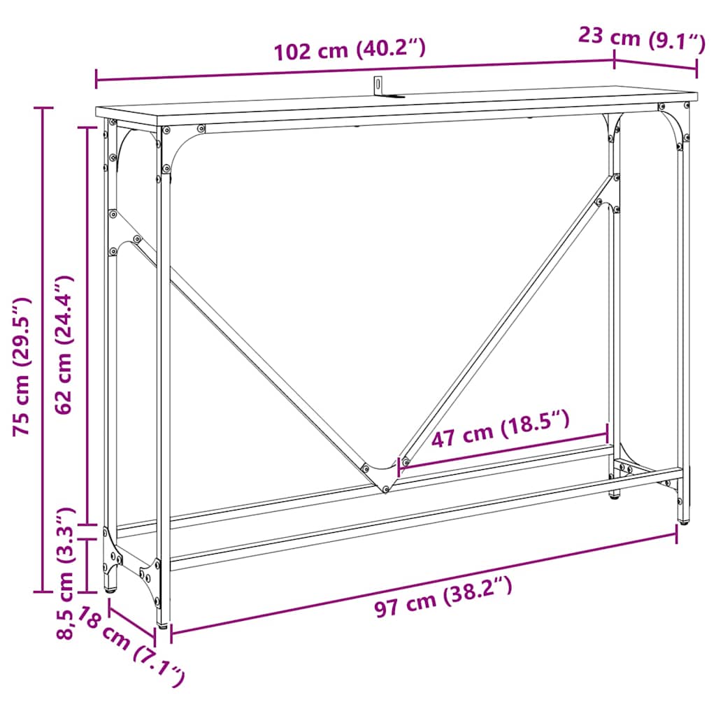 vidaXL Τραπέζι κονσόλας Παλαιό ξύλο 102 x 22.5 x 75 εκ