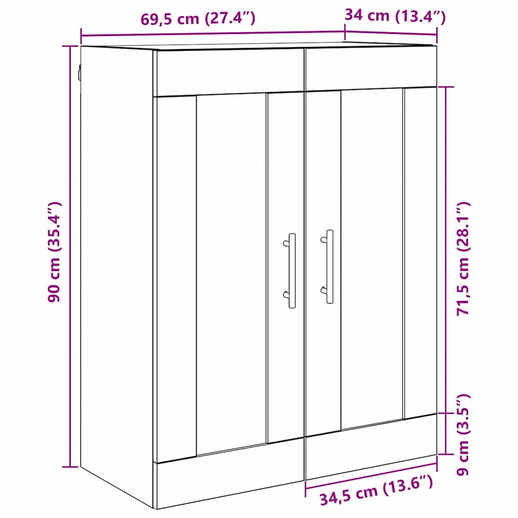 vidaXL Επιτοίχιο ντουλάπι Παλιό Ξύλο 69,5 x 34 x 90 εκ.