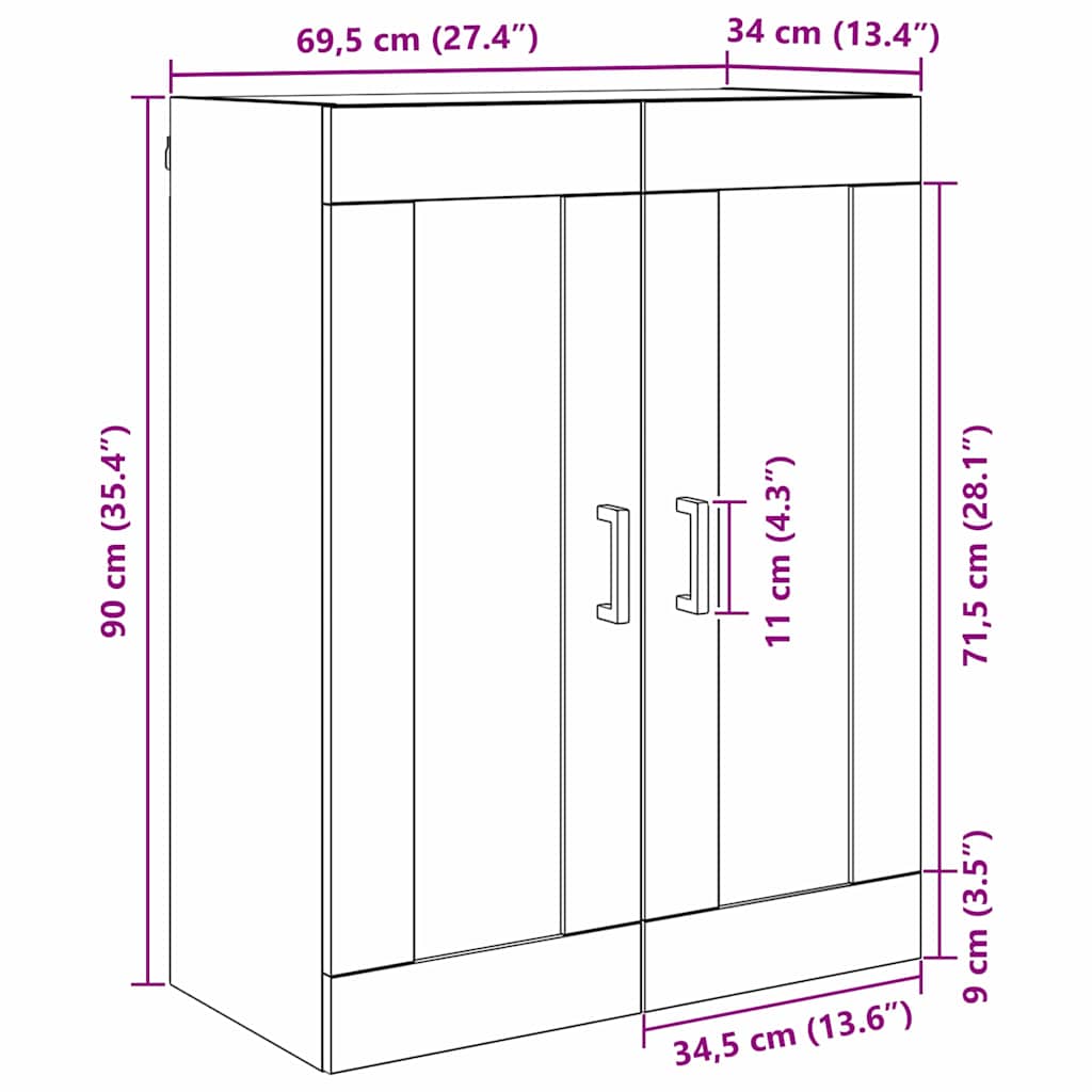 vidaXL Επιτοίχιο ντουλάπι Artisan Oak 69,5 x 34 x 90 εκ.